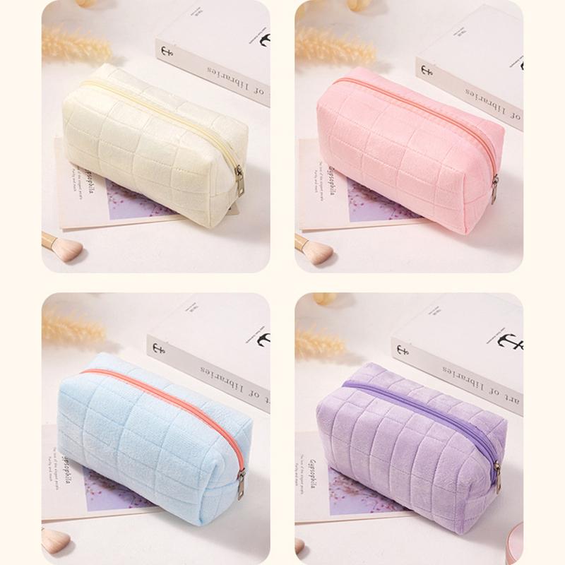 Solid Fur Cosmetic Storage Bag Large Women Zipper Makeup Organizer Handbag Stationery Pencil Case Travel Make Up Toiletry Punch