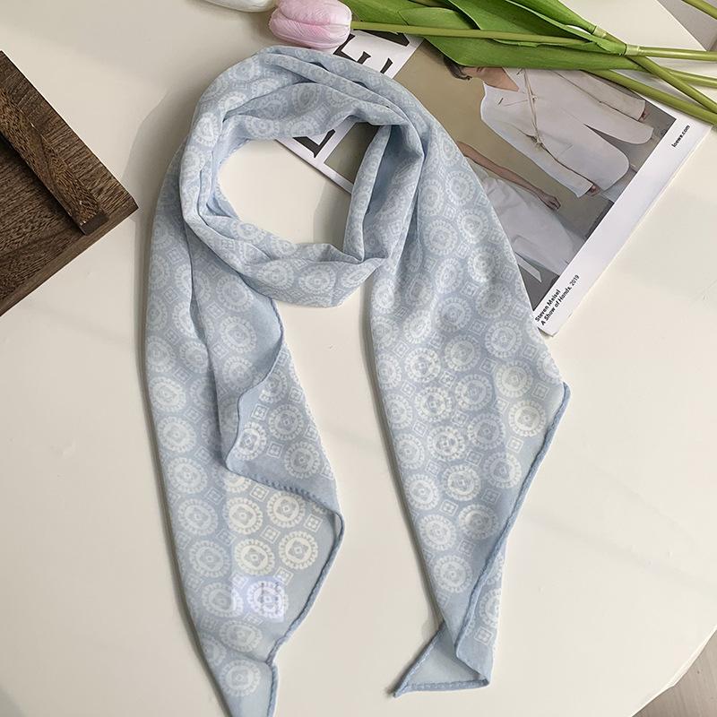 Silk scarf, long strip, high-end feeling, fresh and soft, literary and decorative scarf, scarf, versatile headscarf, headband, silk scarf, waist tie.