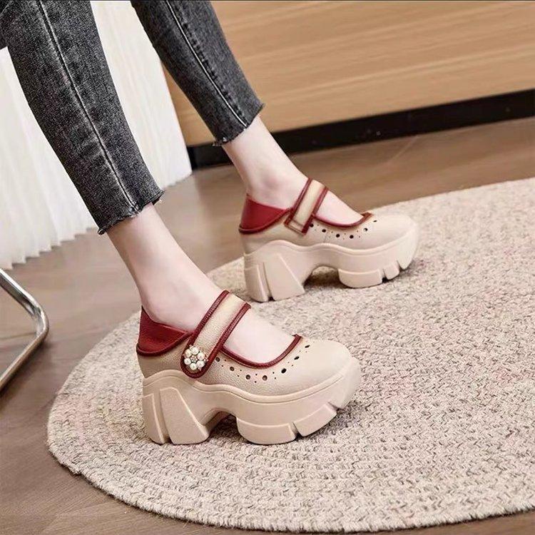 Mary Jane women's shoes 2025 spring and autumn new French thick heel single shoes versatile height Velcro small leather shoes