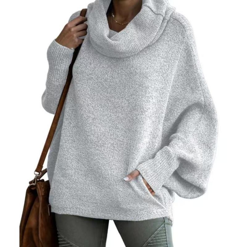 Mode Hög Krage Dam Enfärgad Tröja Mode Pullover Lykta Lös Långärmad Casual Tröja