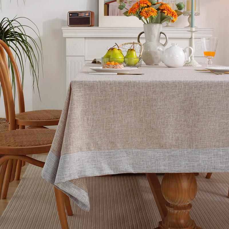 Ins Cotton And Linen Tablecloth Solid Color Hemming Light Luxury High-End Coffee Table Tablecloth Rectangular Solid Color Dining Table Fabric Spot