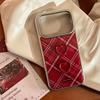 Retro Wine Red Grid Pattern Stereoscopic Love Button Shock Proof Phone Cover Case for iPhone 17 16 15 14 13 12 Pro Max Plus Air