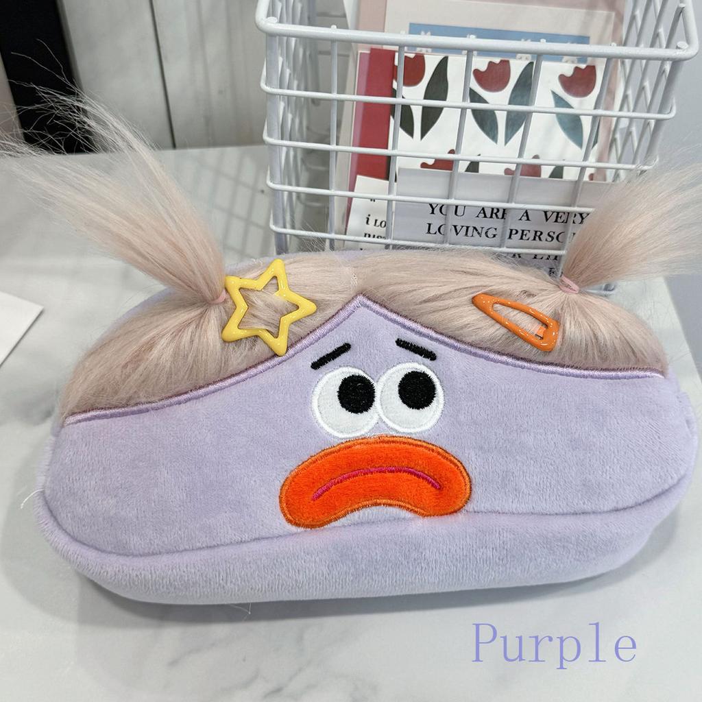 Funny fried hair girl pencil case ugly cute large-capacity desktop stationery storage bag student stationery box plush storage bag