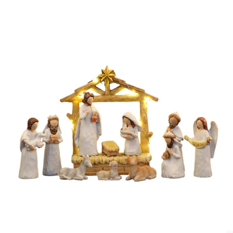 

Resin Nativity Figurines Xmas Natvity Scene Statues Tabletop Ornaments Resin Manger Holy Family Sculptures Home Decors белый