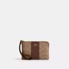 Corner Zip Wristlet In Signature Canvas With Stripe Gold Tan Brown