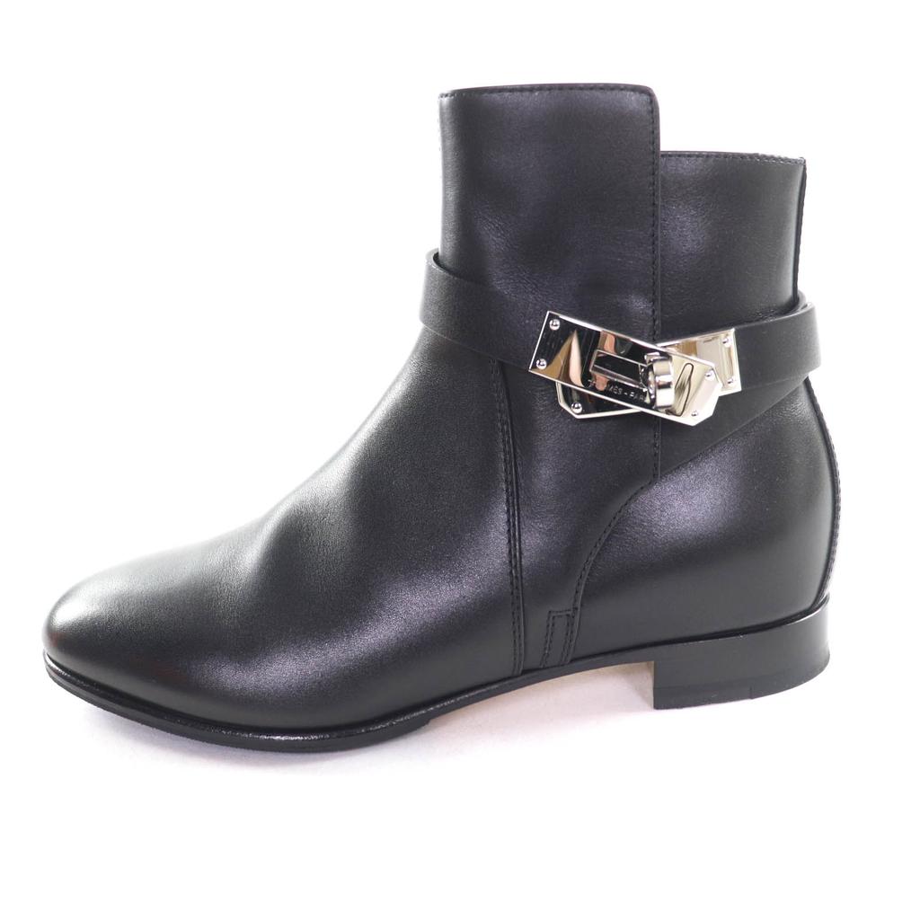 Great HERMES Short Boots Neo Kelly Buckle Leather Black Leather Women 34.5 Used