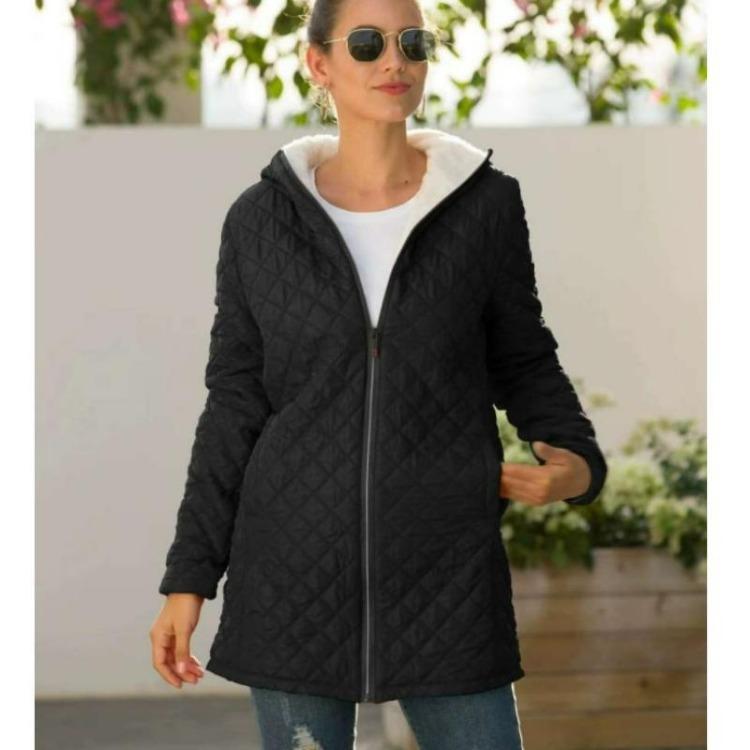 Women Autumn Winter Thick Cotton Parkas Long Hooded Jacket Velvet Lamb Outerwear Brand XS чёрный