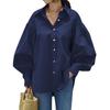 Damen Unifarbene Lässige Laternenärmel Bluse Frühling Vintage Elegant Pendler Oberteile