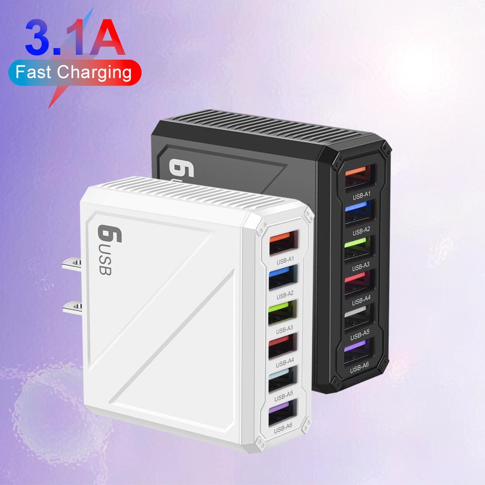 Universal 3.1A 6-USB Charger with European, American, British & Korean Plugs