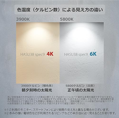 HaruDesign HASU38 spec9 4K Plant Grow Light with Black Swirl Body, Warm White (4000K), McWave LED, Wide-Angle Reflector, Full Spectrum, Flicker-Free,