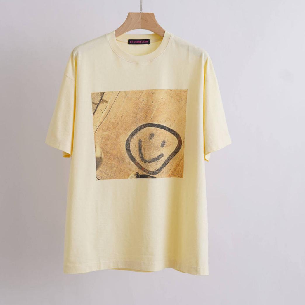 

2026 Retro Smile Face Pure Cotton T-shirt Small жовтий