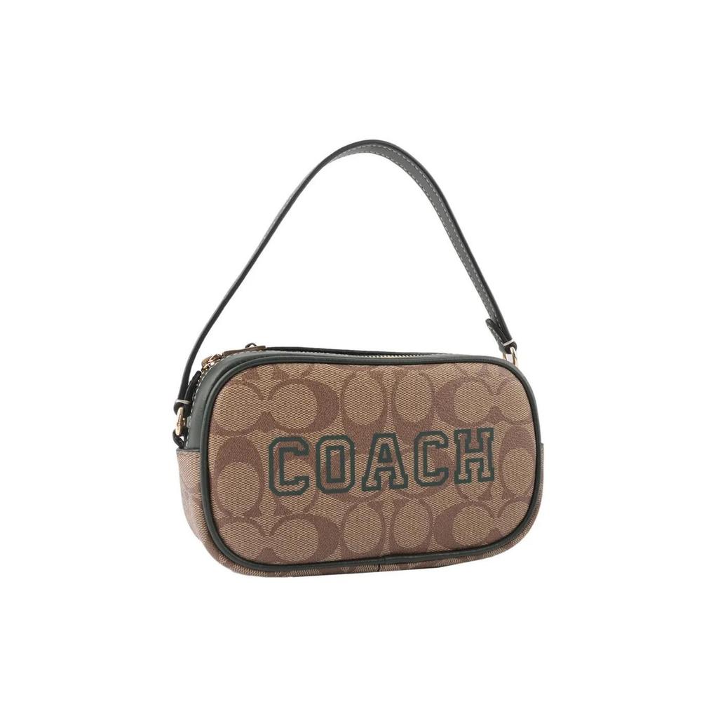 Coach Jamie 18 Classic Monogram Print Zip Closure Wristlet Handbag Small Women handbags Khaki Dark-Green CB851-IMRQE