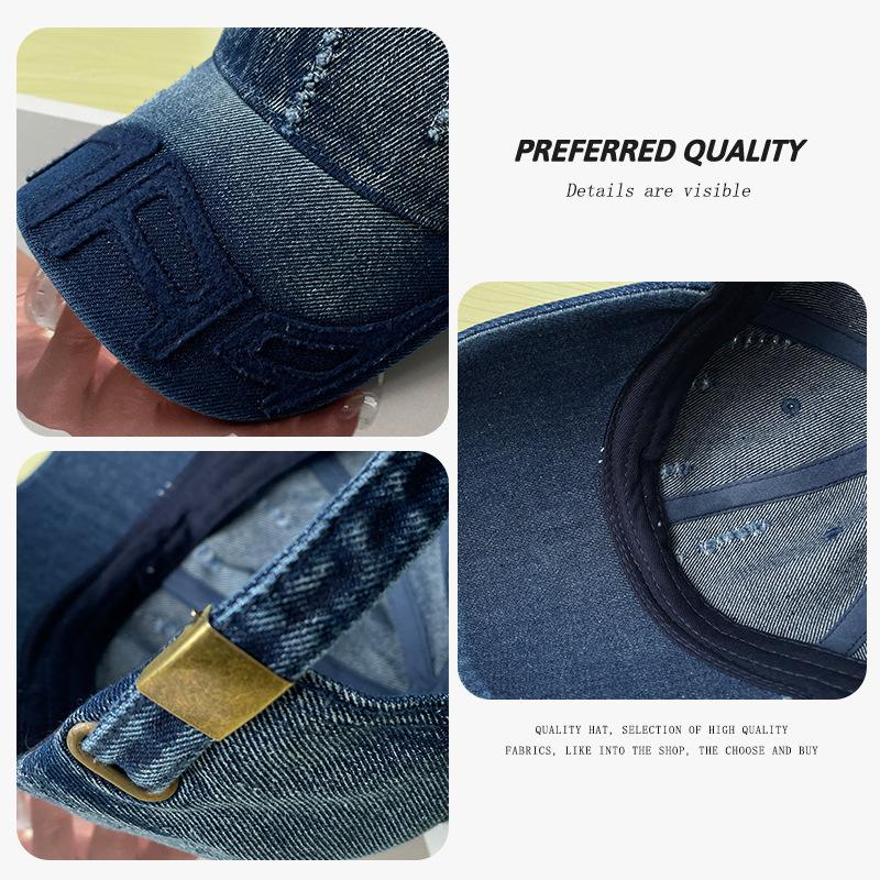 Tide Brand Ripped Denim Baseball Cap Women's Wide Brim Letter Cap Couple Street Style Versatile Sun Hat