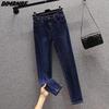 DIMANAF 2024 Neue Übergrößen Jeans Herbst Damen Patchwork Basic Elastische Hose Locker Lässig Damen Hose Blaue Hose 5XL