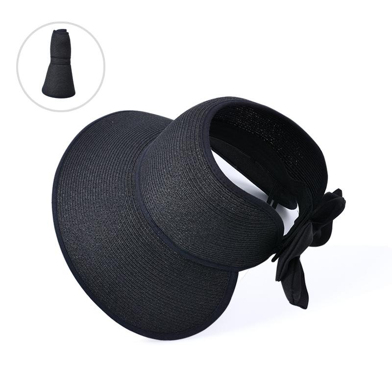 8480 Summer Sun Protection Visor Fashion Big Brim Empty Top Hat Children's Outdoor Foldable Beach Straw Sun Hat
