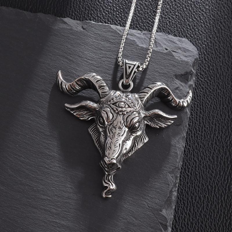 Retro Gothic Angel Goat Head Pendant Demon Eye Necklace Religious Alternative Punk Men's Jewelry Accessories