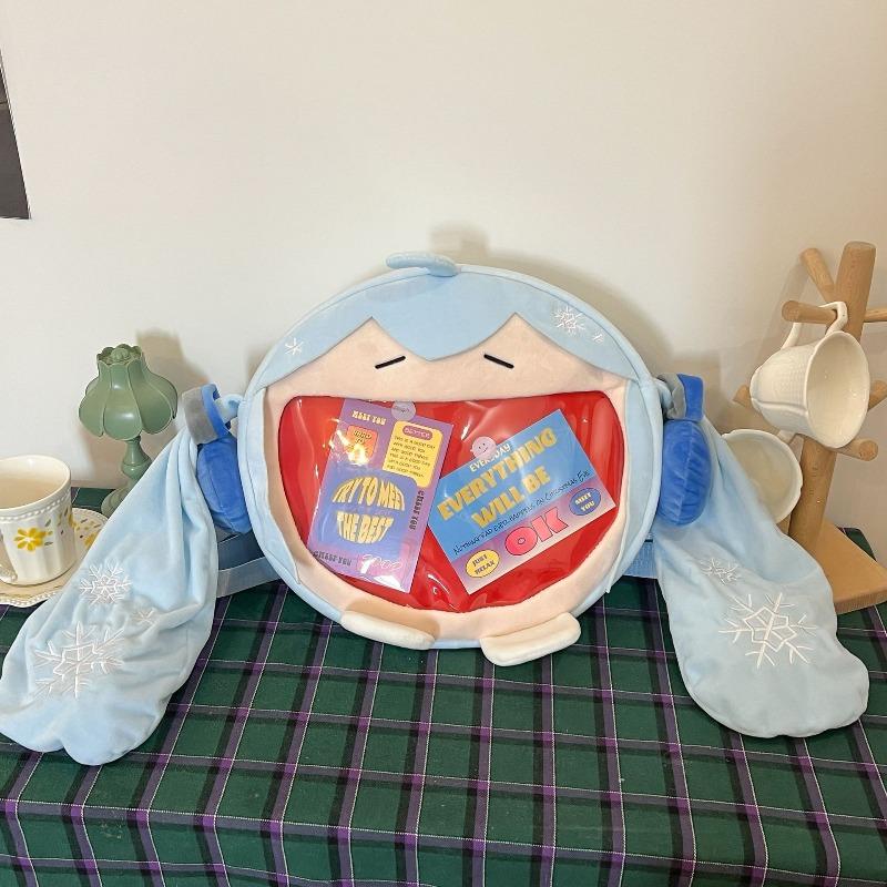 Новый синий рюкзак мультяшный милый плюшевый сакура большой рот смешной милый рюкзак для девочки