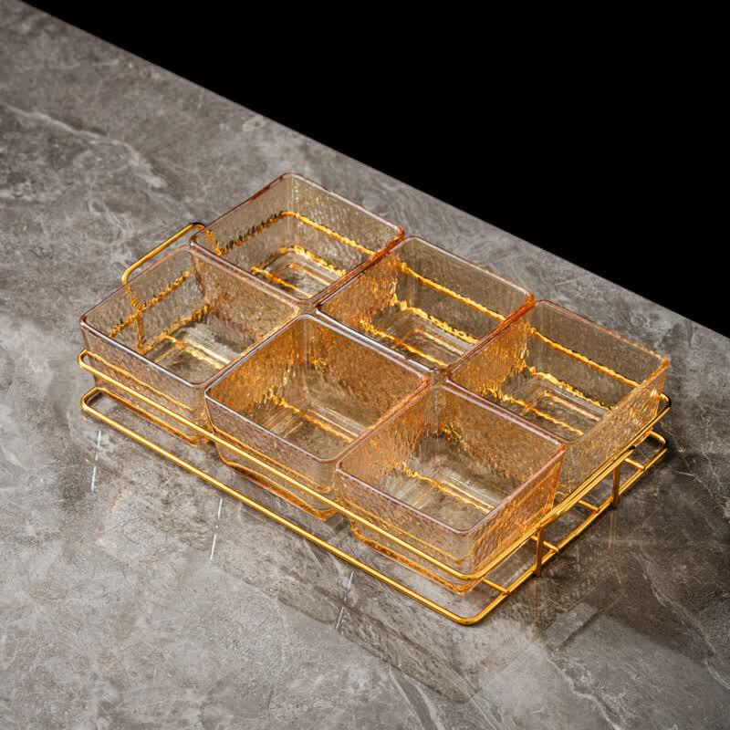Acrylic 6-Compartment Fruit Plate with Gold Stand