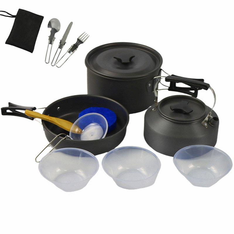 Custom High Quality Camping Supplies for 2/3 Persons Metal Aluminum Portable Outdoor Camping Cookware Kettle Pot Set 4-5L