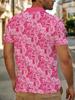 Men's Polo Shirt with All-Over Powder Gradient Blooming Rose Dense Floral Print, Smooth Top for Dates, Beach, and Vacation