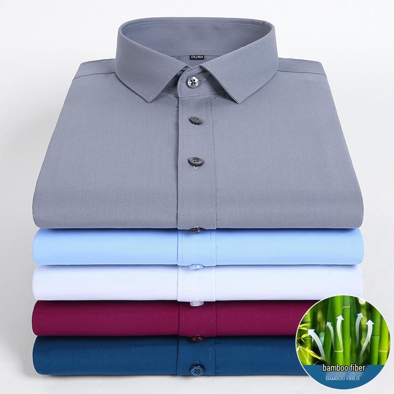 Golden Shield Men's Long Sleeve Non-Iron Bamboo Fiber White Shirt - Business Formal