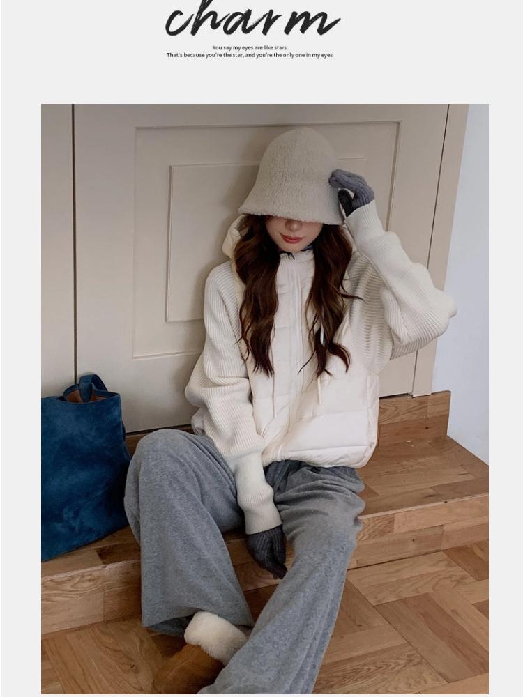 Leichte Winterjacke mit Strickärmeln, Kapuze und Baumwollwattierung