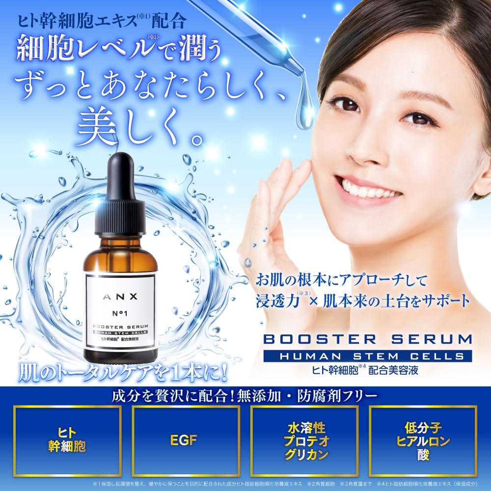 ANX Human Stem Cell Booster Formulated with and Low Molecular Weight Hyaluronic Made in Japan Serum, 20ml, EGF, Water-Soluble Proteoglycan, Acid,