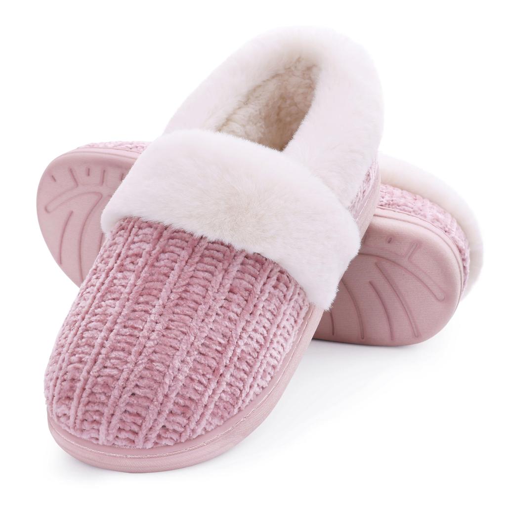 Bebealy Winter Warm Memory Foam Slippers for Women Indoor Non-slip Fleece Lined Furry Knit Houes Slippers Lady Cozy Sofe Slipper