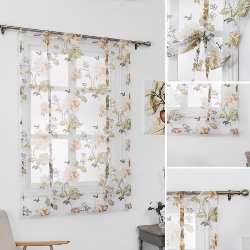 Blinds Floral Printed Sheer Panel Tulle Window Treatment Door Curtains Home Decor Short Sheer Curtains 60*120cm/80*120cm