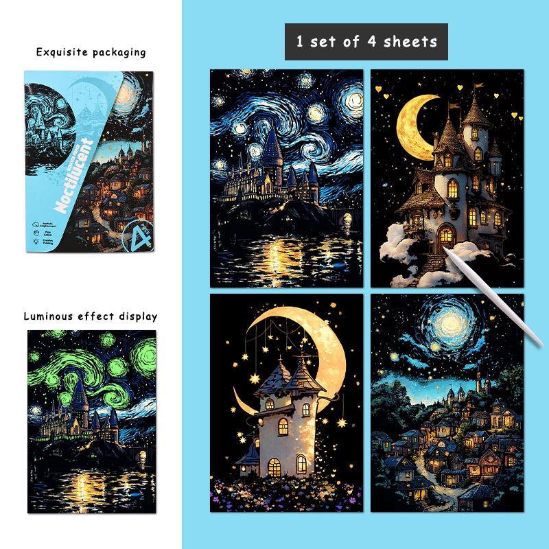 

4 pcs A5 light scratch drawings, adult colorful scratch paper, student creative toy scratch drawings синий