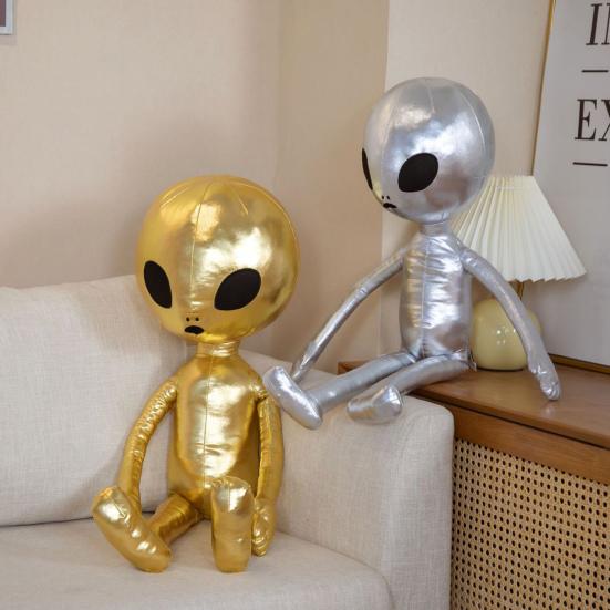 Children Alien Pillow Cute Plushie Stuffed Animal Doll Emotion Alien Doll Toy Funny Faux Leather Cover Throw Pillow