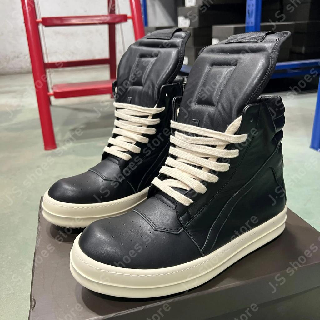 R-o Klassische Sneaker Schwarzes Leder High Top Schuh Herren Sneaker Reißverschluss Rindsleder Damen Freizeitschuhe Schnürstiefel Geobasket Stiefelette