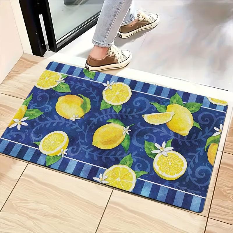 Verse Citroenschijfjes Deurmat Zomer Wijnstok Bloemen Welkom Deurmat Antislip Absorberend Entree Kleed Binnen Buiten Vloerkleed Mat 30x50cm
