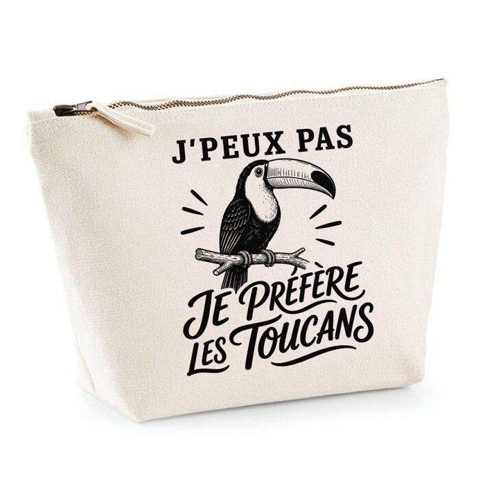Trousse de toilette - PLANETEE - J’peux pas minimaliste (Toucans) - Beige - 3 L - Zip métal