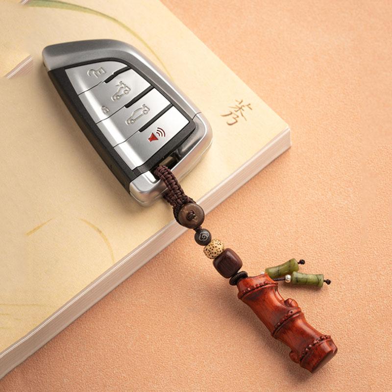 Ascending with Sandalwood and Bamboo Knot Key Pendant, Retro Chinese Style Car Keychain, Female Couple Pendant