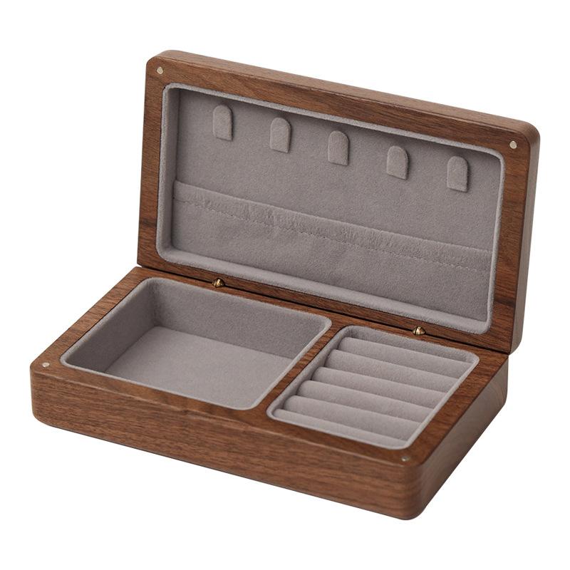 NEW Portable Flannelette Jewelry Storage Box High-end Luxurious Black Walnut Vintage Necklace Earrings Portable Travel Pure Wood