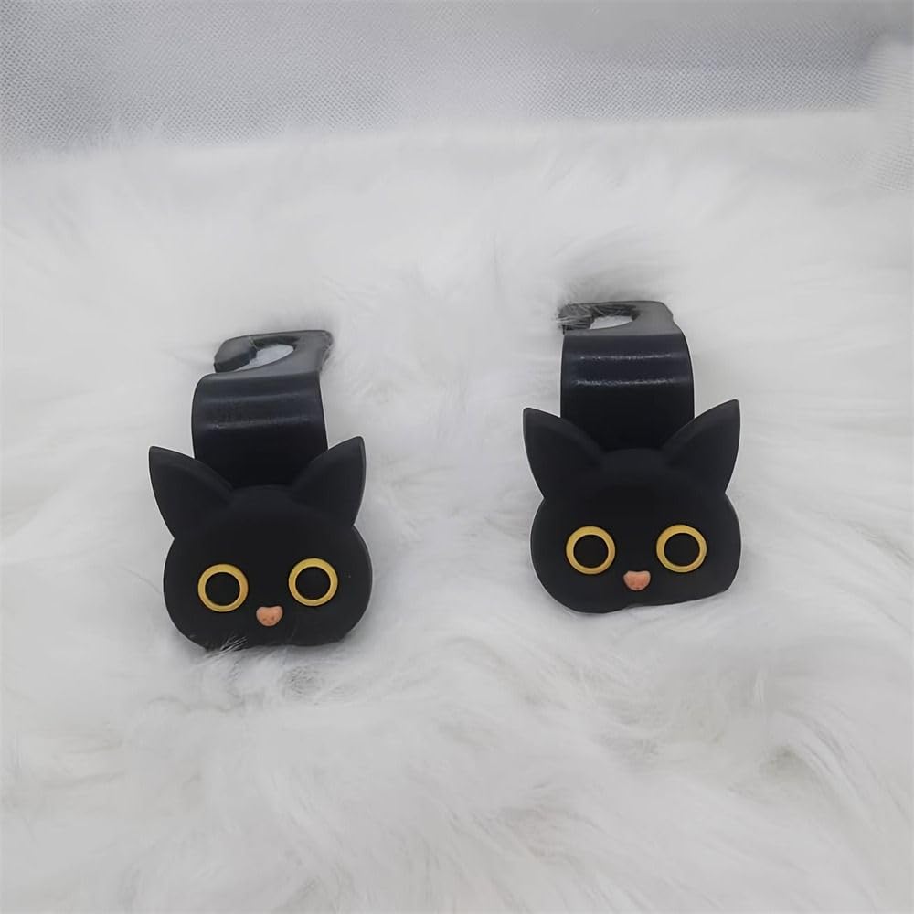 2pcs Cartoon Cute Cat Car Clip Backseat Hook Organizer Holder