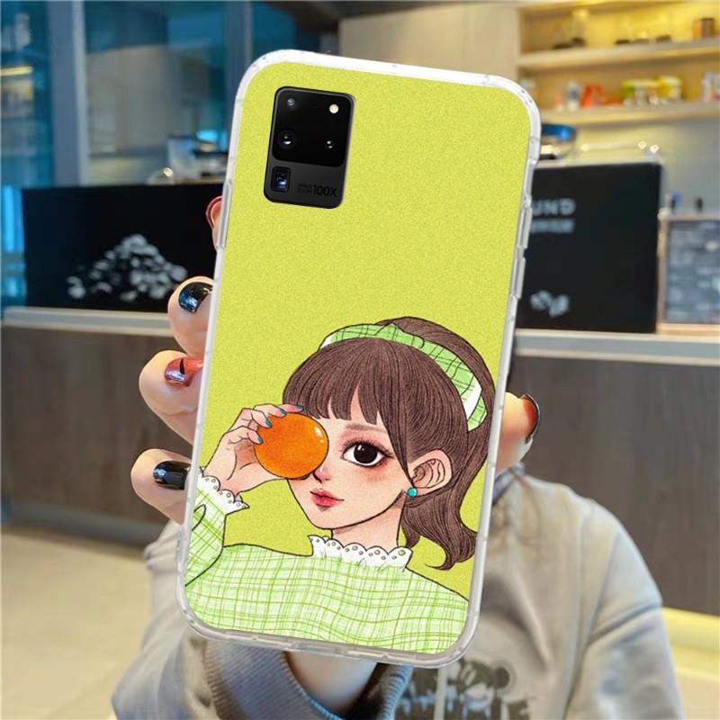 Süßes Mädchen Handgezeichnete Handyhülle für Samsung Galaxy S10 S21 S22 Plus Ultra A91 A51 A21S A12 Transparente Handyhülle