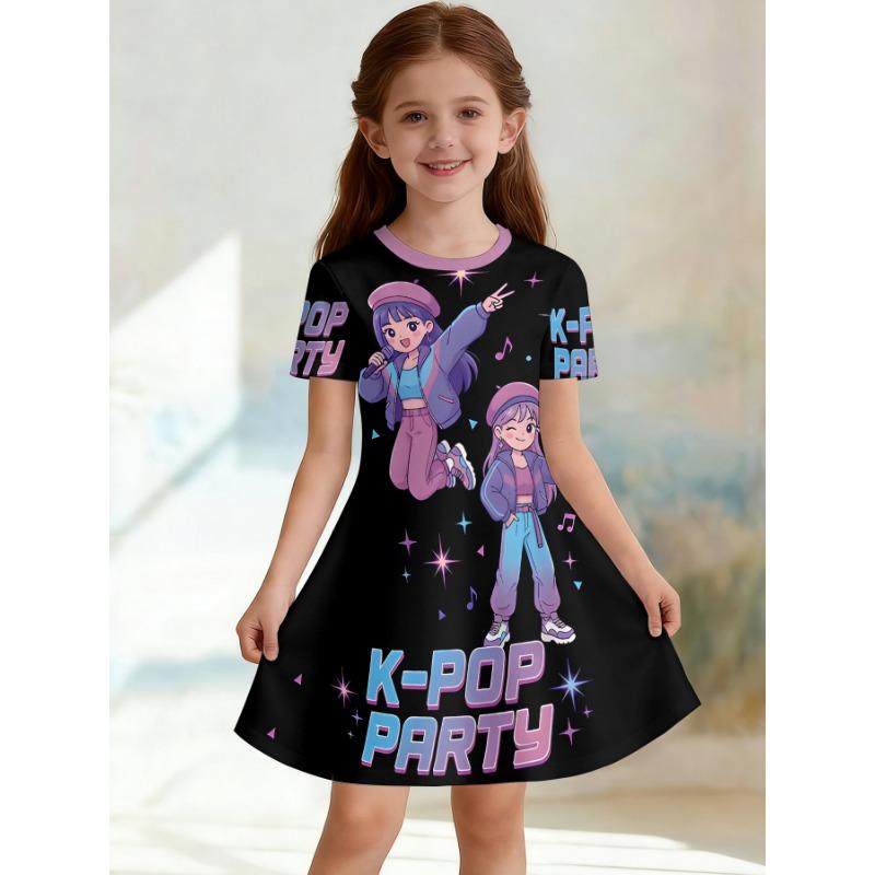 Girl Rainbow Unicorn Printed T-shirt Dress Soft Sky Cloud Casual Dress for Children's Party Clothing Suitable for Birthday Gifts
