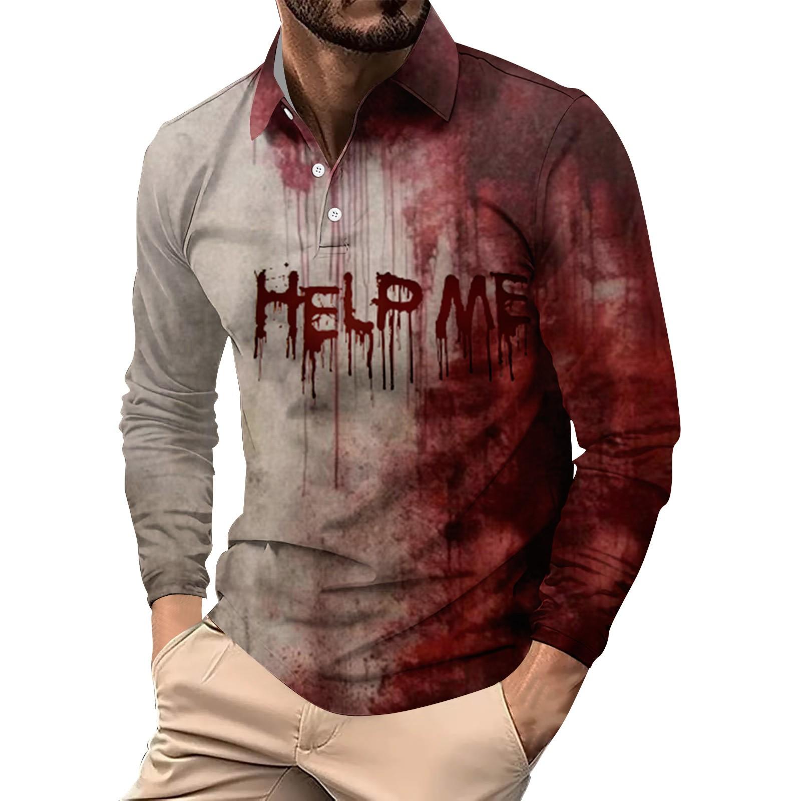 

Мужской свободный и повседневный топ с длинными рукавами на пуговицах с лацканами и принтом букв на Хэллоуин XXXL розовый