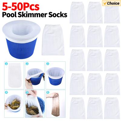50-5PCS Pool Skimmer Socks Swimming Pool Filter Socks Basket Skimmer Elastic Nylon Mesh Pool Filter Debris Leaves Storage Socks