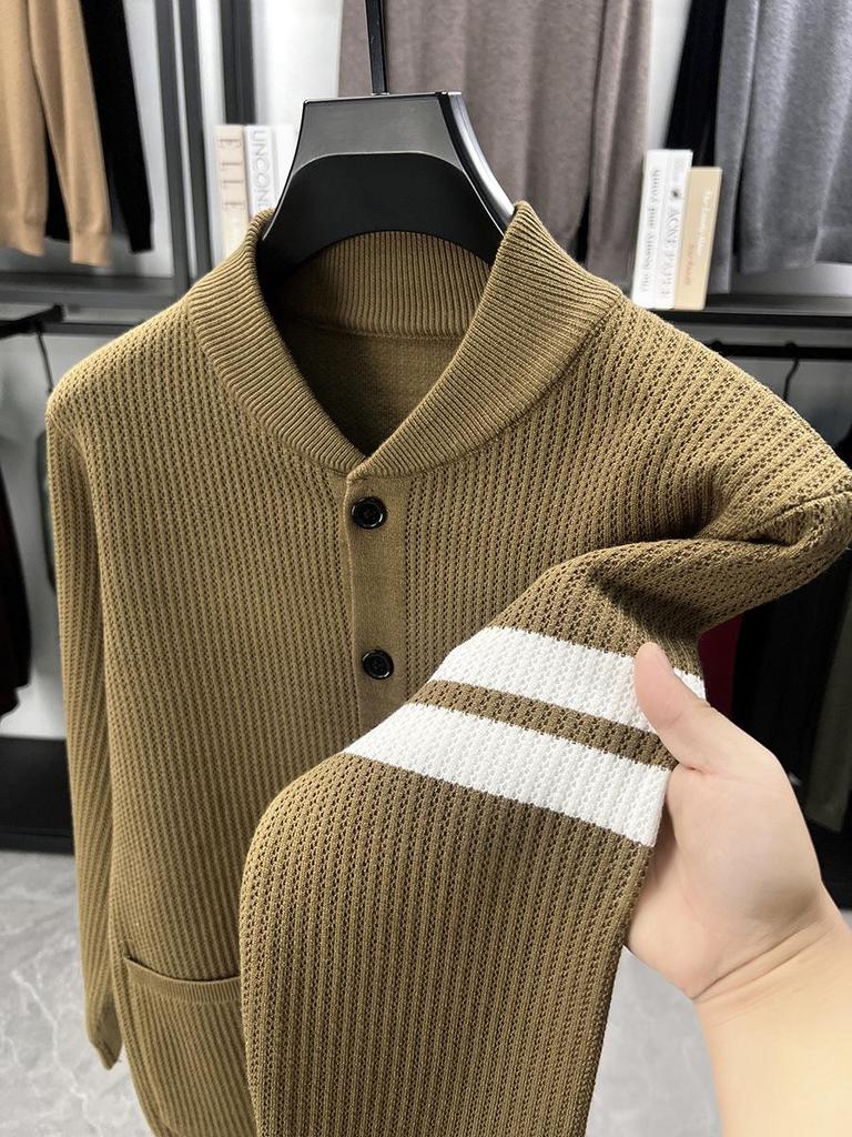 Men's Slim Fit Knit Cardigan with Stand Collar - 2025 Autumn/Winter Korean Style Fashion Trend Warm Sweater Jacket