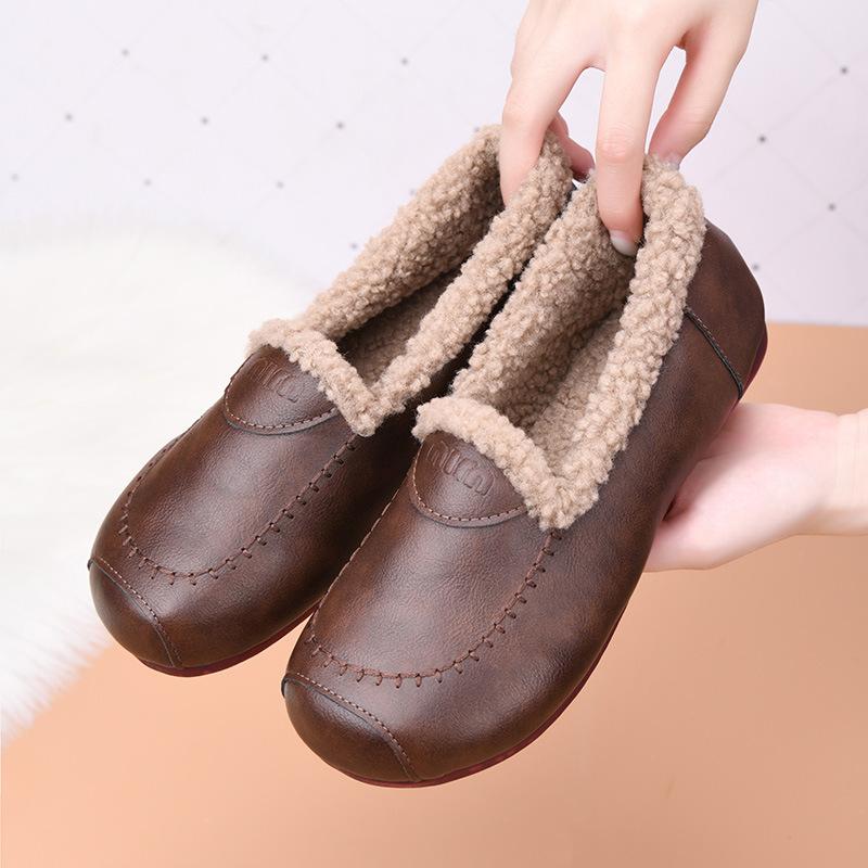 Processing custom Doudou shoes for women's winter wear 2025 new plush warm fluffy shoes flat bottom low top mother cotton shoes