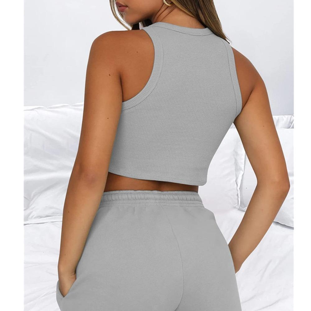 2024 Лето Новые Без Рукавов Вафельные Элегантные Женские Комплекты Однотонный Сексуальный — фото 12