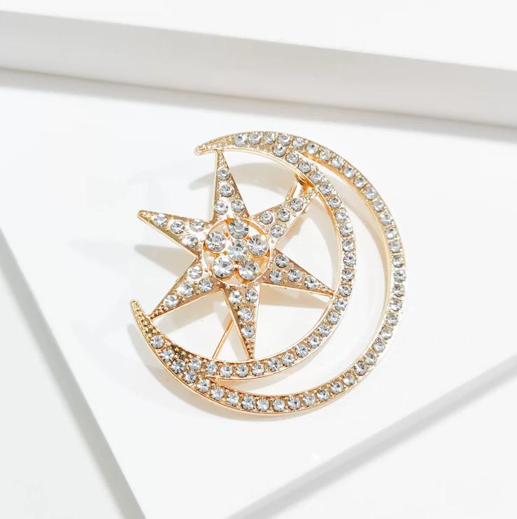 

Baroque Luxury Moon Star Design Men s Women s Brooch Pins Jewelry Accessories Wedding Holiday Party Couple Surprise Gift золотой