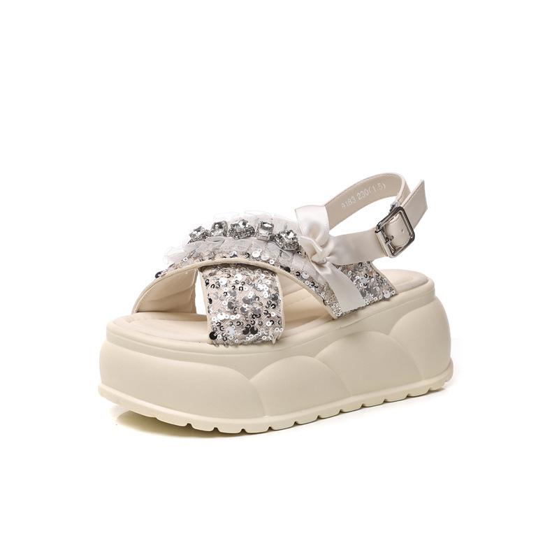 New heightened soft-soled black open-toed muffin, small fragrant wind thick-soled outer wear casual sandals for women s summer tide 34