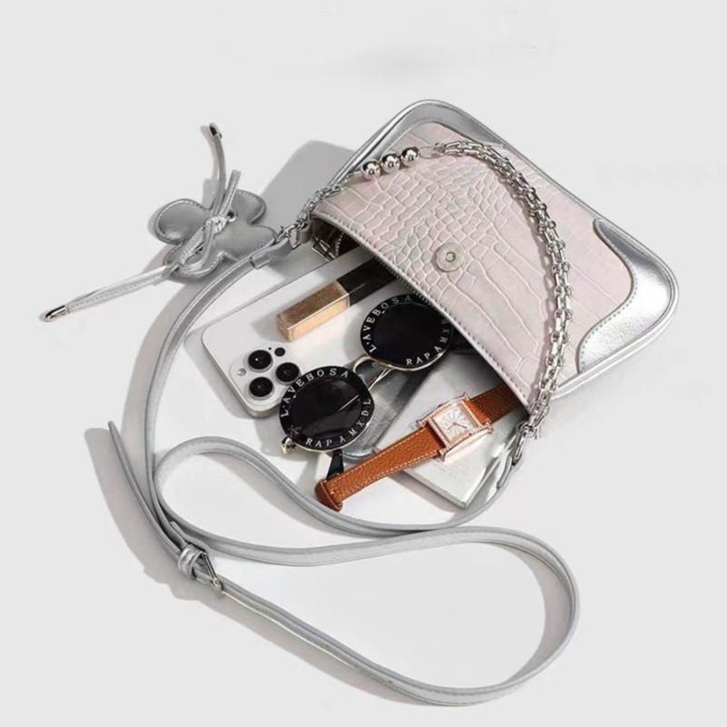 JIAERDI Sweet Cute Silver Underarm Bag For Women Summer Leather Chic Chain Shoulder Crossbody Bags Ladies Fairycore Y2k Handbag