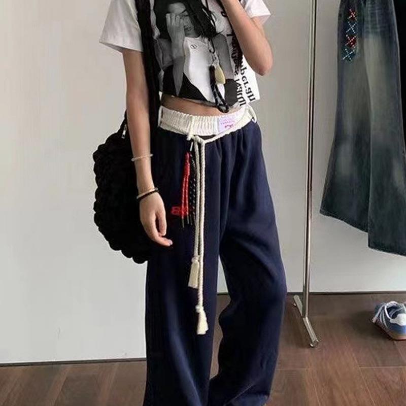 Casual Retro Street Dance Sporty Hip-hop Sweatpants for Women in Autumn and Winter, Loose Straight-leg, Slimming Wide-leg Pants