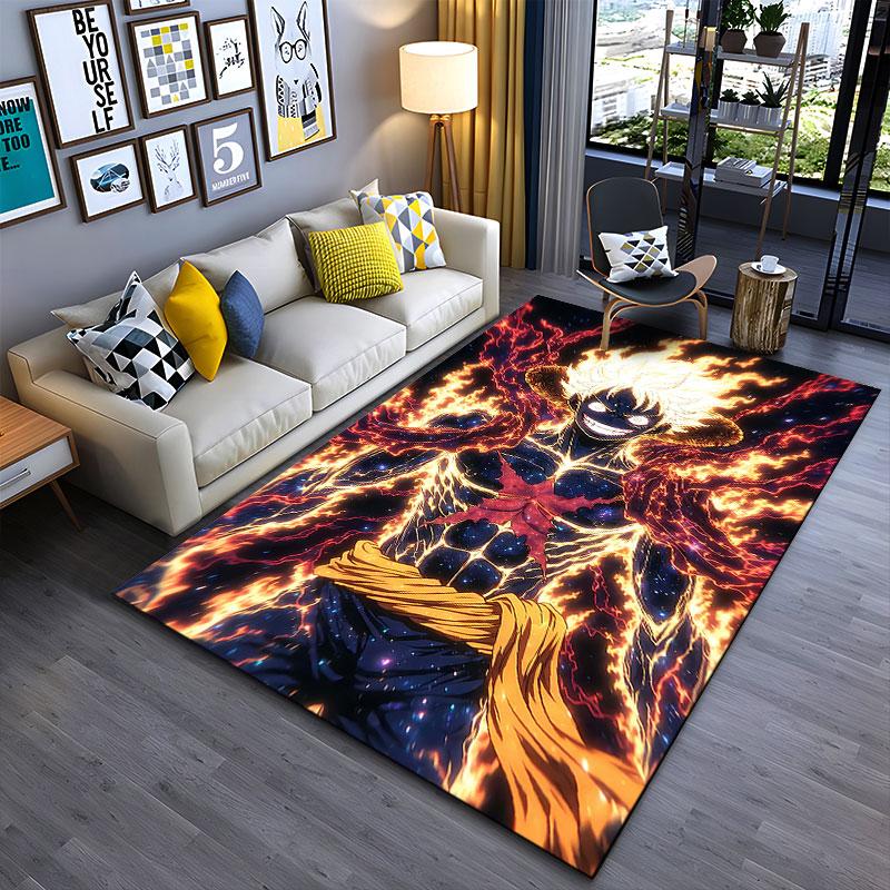 "Fiery Anime Warrior Design" suitable as a non-slip mat for the living room or bedroom sofa