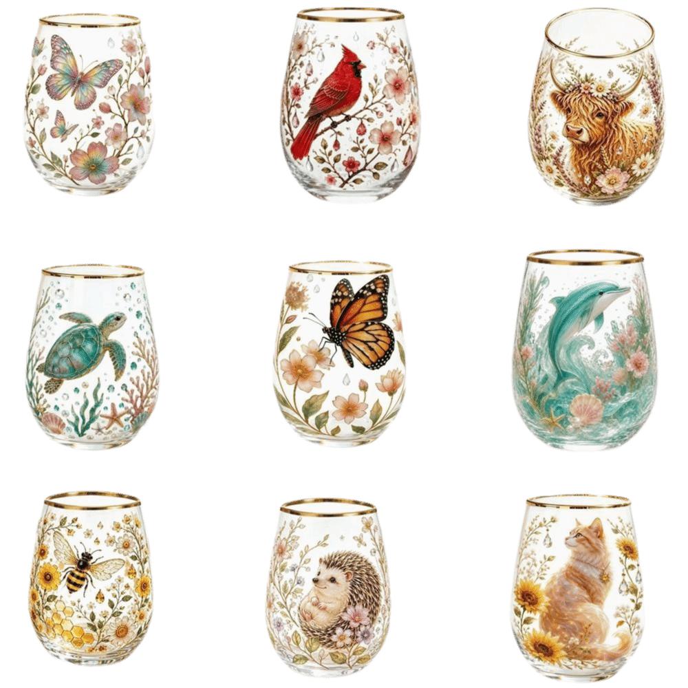 Transparent Embossed Glass Cup Bee Bird Pattern Mug Multi-Purpose Clear Milk Cup Gifts